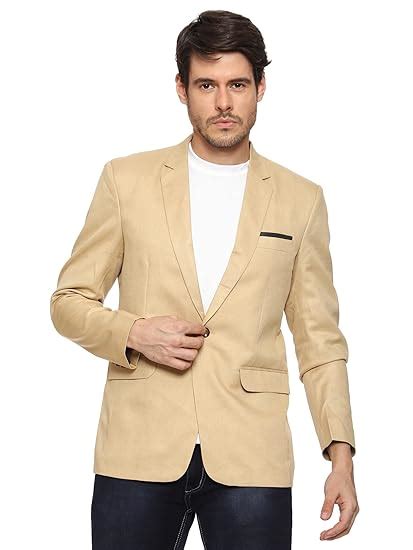 Buy BREGEO Men's Slim Fit Single Breasted Blazer (34, Beige) at Amazon.in