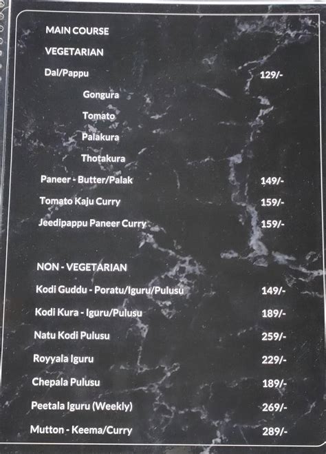 Menu at Hinduwani Military Hotel, Hyderabad