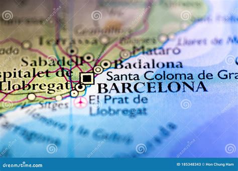 Shallow Depth of Field Focus on Geographical Map Location of Barcelona ...