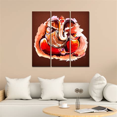 Devotional Lord Ganesha Abstract Art Wall Painting Set of Three – Homcraft