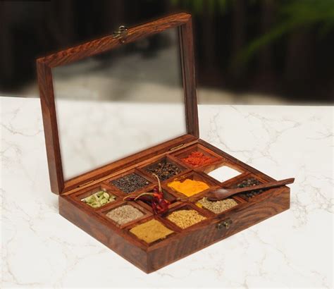 Udaipur Handicrafts Decorative Multi Purpose Wooden Spice Box With 12 ...