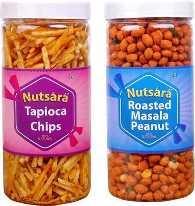 nutsara Kerala Tapioca Chips (250g) and Masala Coated Peanut (500g ...