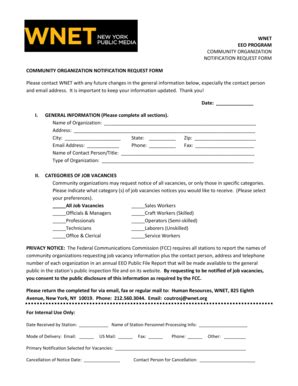 Fillable Online wnet Community Organizations Notification Request Form ...