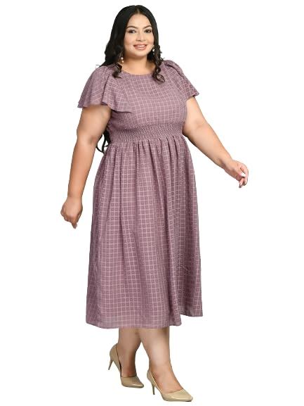 Buy PrettyPlus by Desinoor.com Plus Size Lavender Smocked Dress ...
