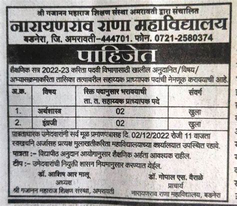 Narayanrao Rana Mahavidhyalaya, Badnera