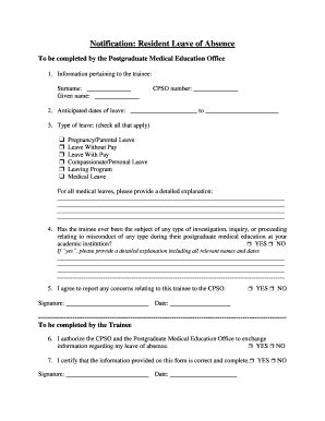 Fillable Online Notification Resident Leave of Absence Fax Email Print ...