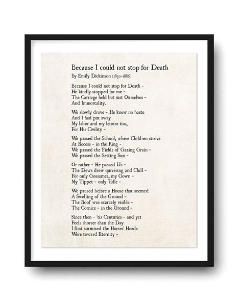 Emily Dickinson Poem Print, Because I Could Not Stop for Death ...