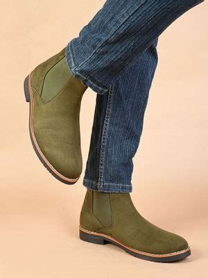 Buy Styli Men Olive Faux Suede Chelsea Boots (EURO 40) Online