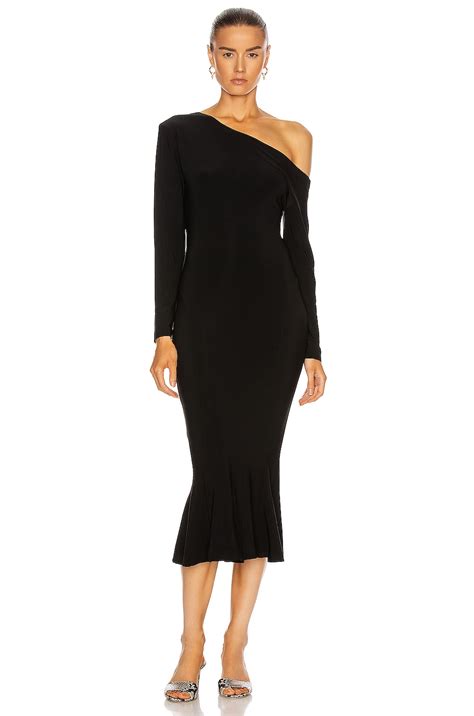 Norma Kamali Long Sleeve Drop Shoulder Fishtail Dress in Black | FWRD