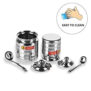 Buy Sumeet Stainless Steel Pot Set for ghee; oil with lid and spoon to ...