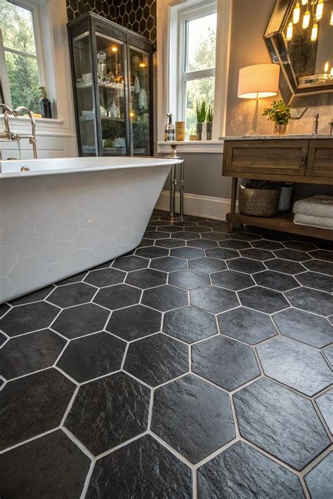 Black Hex Floor Tile