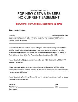 Fillable Online Statement of Intent FOR NEW CETA MEMBERS NO CURRENT ...