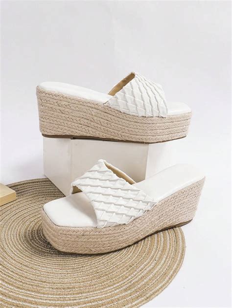 Women's White High Heel Wedge Platform Sandals, Thick Heel Slip-On ...