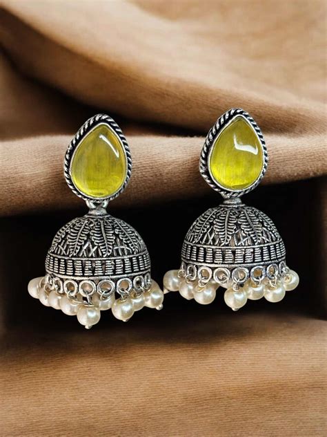 Bindu Monalisa Stone Oxidized Jhumka Earrings – Preyasi