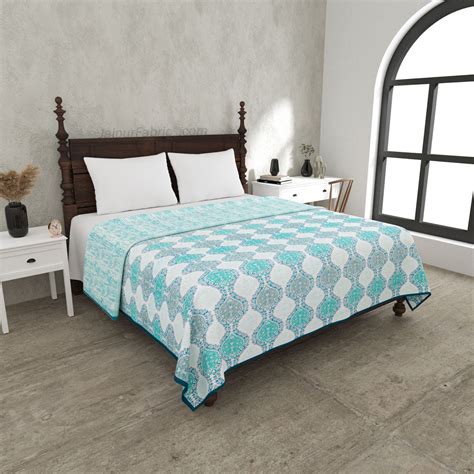 Wavy Ethnic Blueish Green Double Bed Dohar Blanket – JaipurFabric®