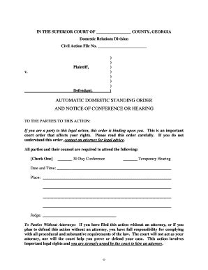Georgia Domestic Relations Standing Order - Blank Fillable Template ...