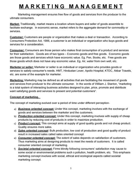 M A R K E T I N G M A N A G E M E N T - basic and introduce to market ...