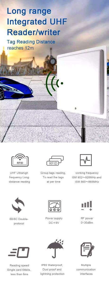 Long range UHF RFID reader for vehicle/parking with 12 meters read range