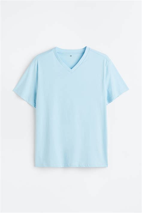 - Regular Fit V-neck T-shirt - Light blue - Men | H&M IN
