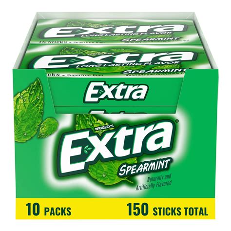 Extra Gum Spearmint Sugar-Free Chewing Gum, 15 Pieces Per Pack, 10 pk ...