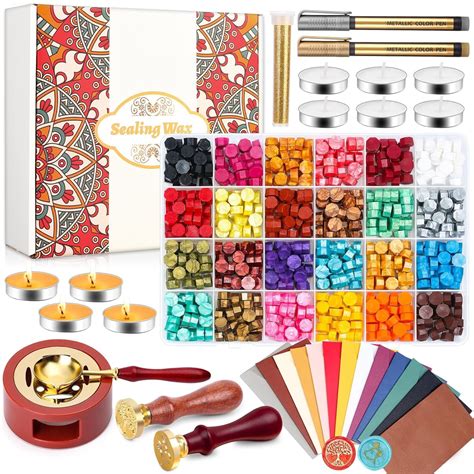 Sealing Wax Kit with Wax Seal Beads, Stamp, Warmer, Spoon, Envelopes ...
