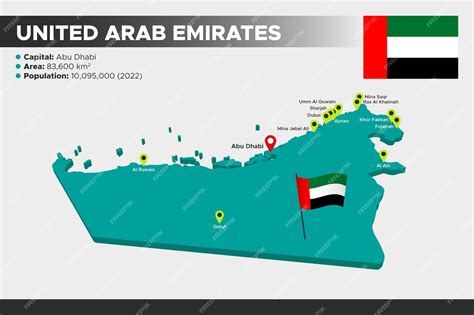 Premium Vector | United arab emirates isometric 3d illustration map flag capital cities area ...