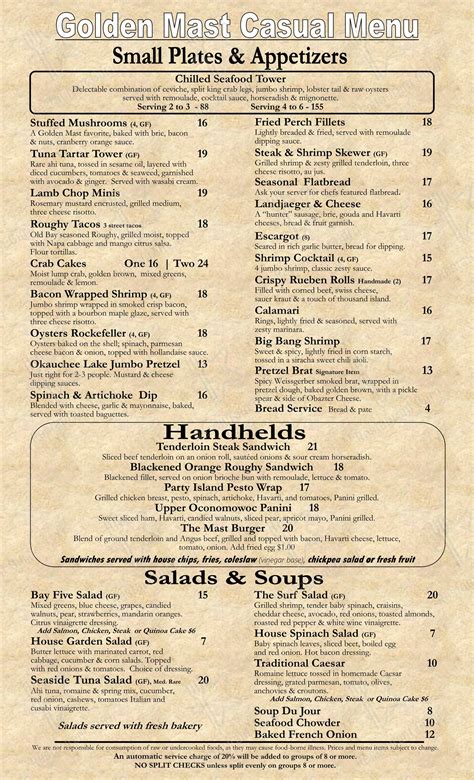Menu at Weissgerber's Golden Mast Inn restaurant, Okauchee Lake, 5293 ...