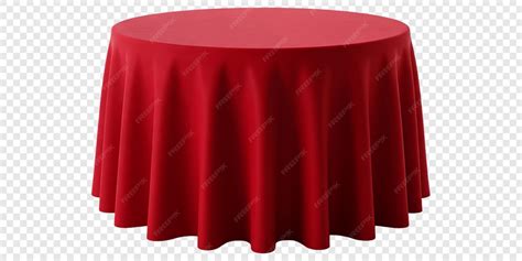Elegant red tablecloth draped over a round table on transparent ...