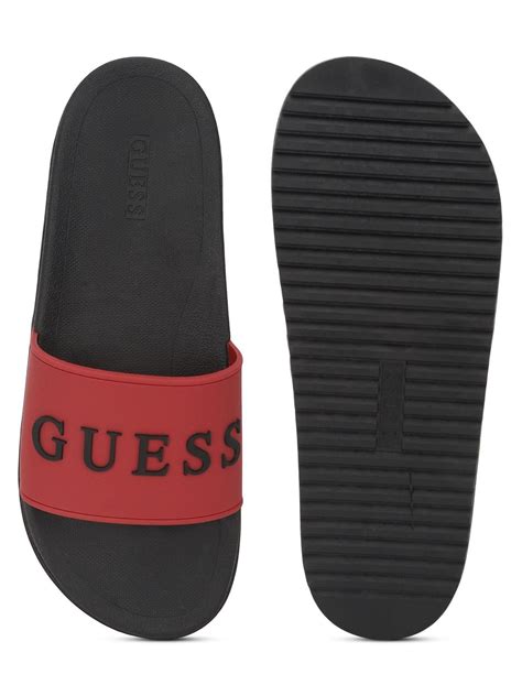Buy Guess Men Red Polyurethane Slip-On Brand Logo Sliders Online