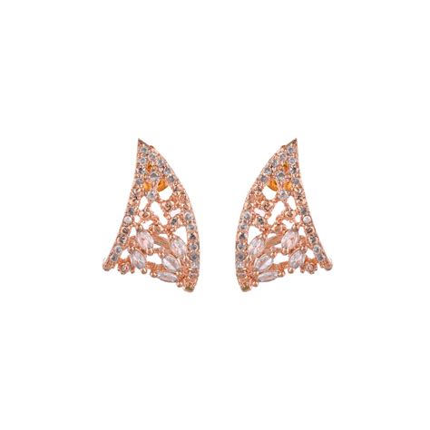 Buy Silvermerc Designs Rose Gold Plated White American Diamond Earrings ...