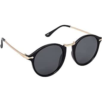 Black Lens Golden Black Frame Round Sunglasses for Men and Women ...