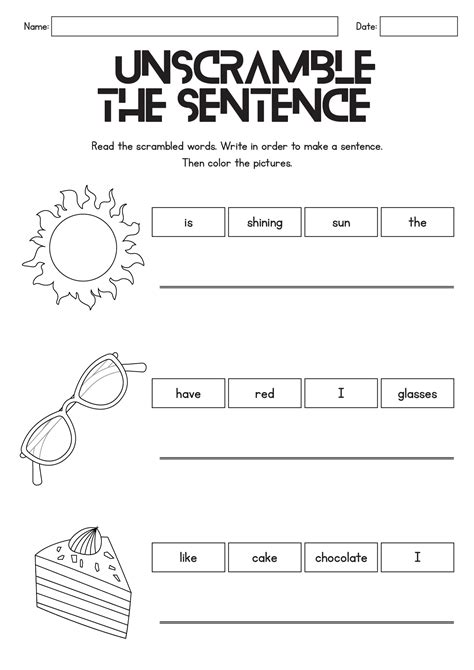 Building Sentences Worksheet