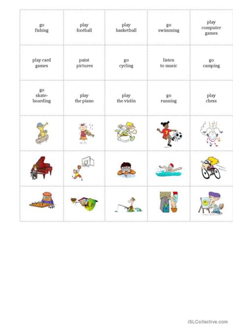English Sing Sing Hobbies Worksheet 的图像结果