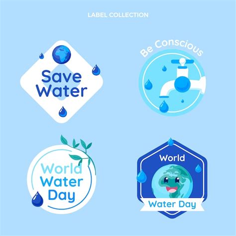 Coleção de rótulos do dia da água no mundo plano | Vetor Grátis