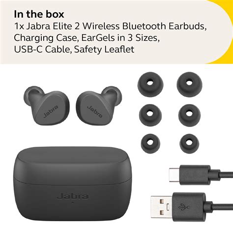 Buy Jabra Elite 2 True Wireless Earbuds, Noise Isolating, Dark Grey ...