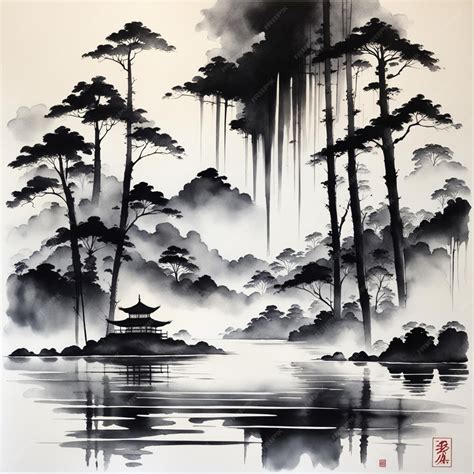 Premium Photo | Japanese ink art drip art oriental culture ink wash