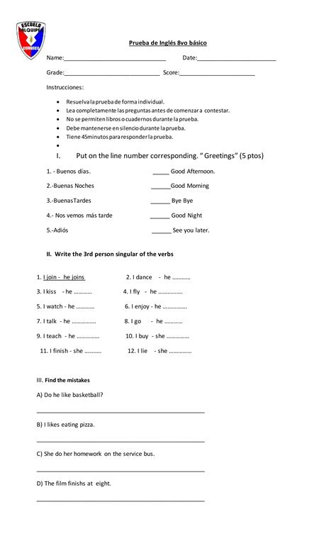 Prueba de inglés 6to | DOCX