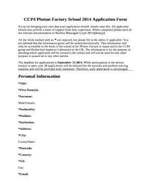 CCP4 Photon Factory School 2014 Application Doc Template | pdfFiller
