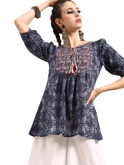 Rapsodia Women Blue & Red Floral Print Tunic : Amazon.in: Clothing ...