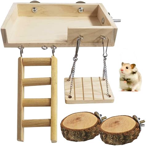 kathson Wooden Hamster Crawling Ladder Gerbil Standing Platform Rat ...