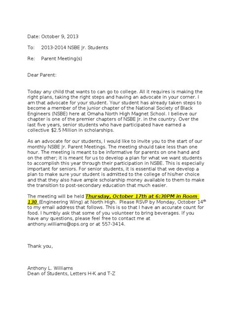 Letter for Parents Meeting 的图像结果