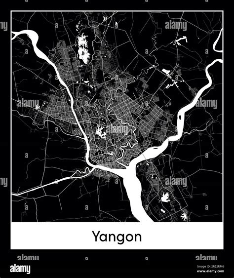 Minimal city map of Yangon (Myanmar AMinimal city map of Yangon (Myanmar Asia)sia Stock Vector ...