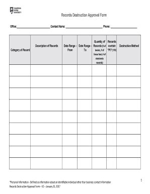 Fillable Online Records Destruction Approval Form Instructions Fax ...