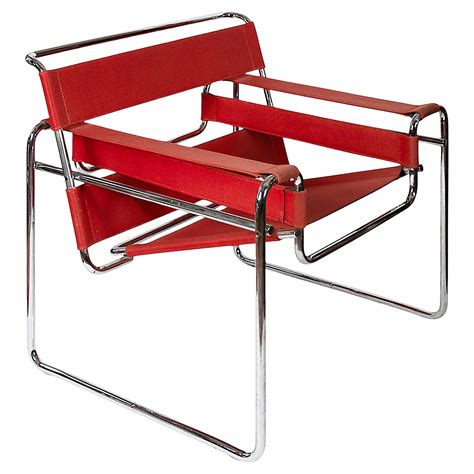 Marcel Breuer Red Canvas Wassily Lounge Chair by Knoll Studio For Sale ...