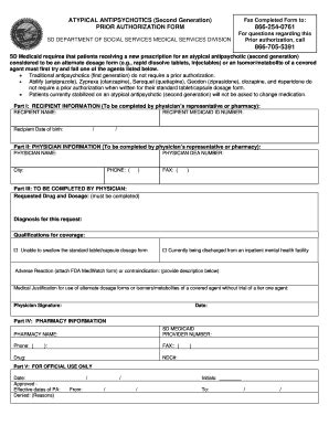 SD Medicaid Atypical Antipsychotics Prior Authorization Form - Blank ...
