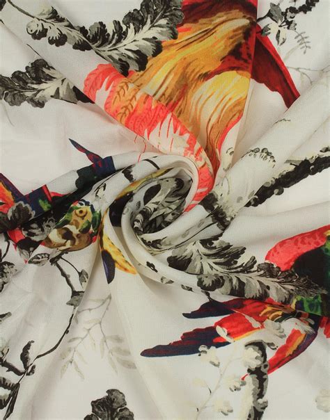 White base color Birds Print on Silk crepe fabric for Women's Dress ...