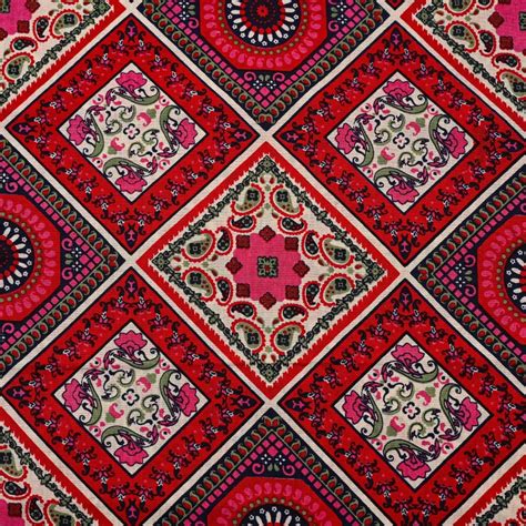 Red Color Cambric Cotton Printed Fabric