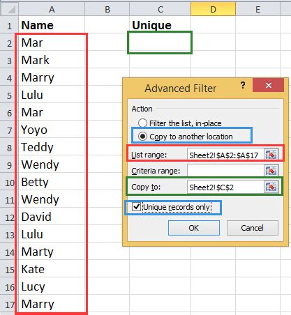 Unique List Excel 的图像结果