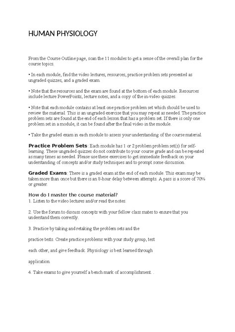 Human Physiology - HUMAN PHYSIOLOGY From the Course Outline page, scan ...