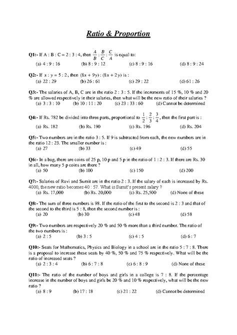 Ratio & Proportion - Ratio & Proportion Q1:- If A : B : C = 2 : 3 : 4 ...
